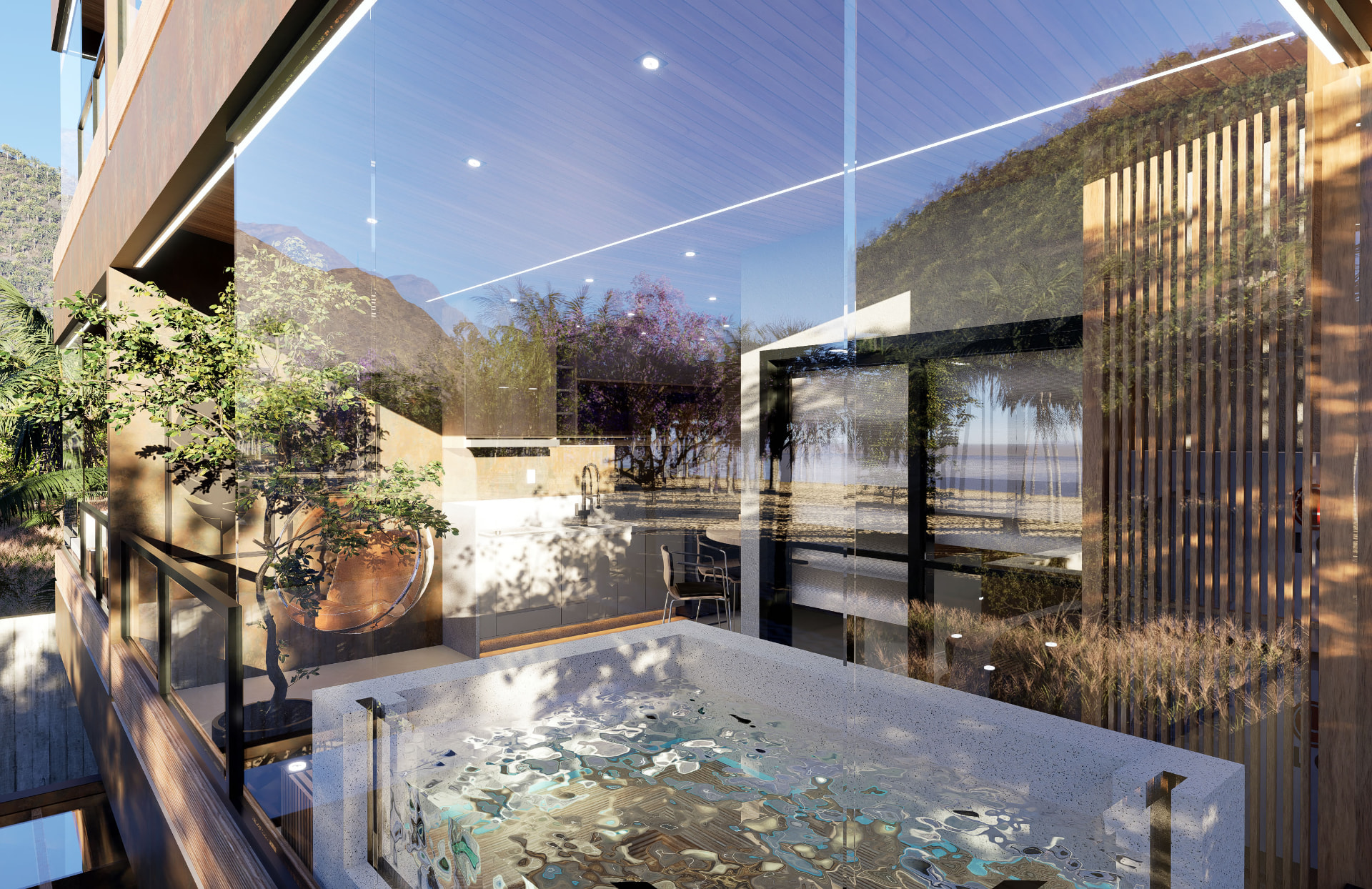 Spa com hidromassagem e vista para o mar